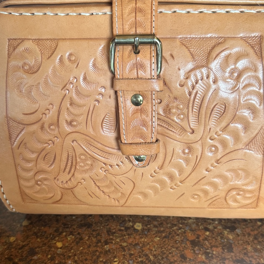 Stylish Tan Embossed Leather Crossbody Bag